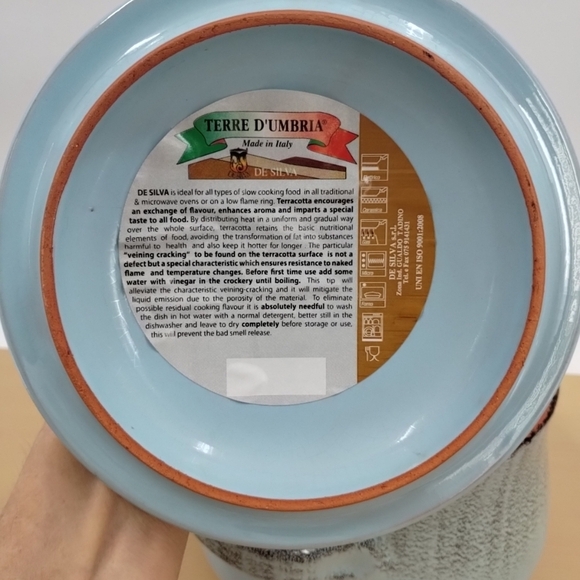 De Silva Terracotta Pottery Pot 6" x 7" Blue Cook Ware Casserole Soup Bean 48oz - Picture 7 of 13